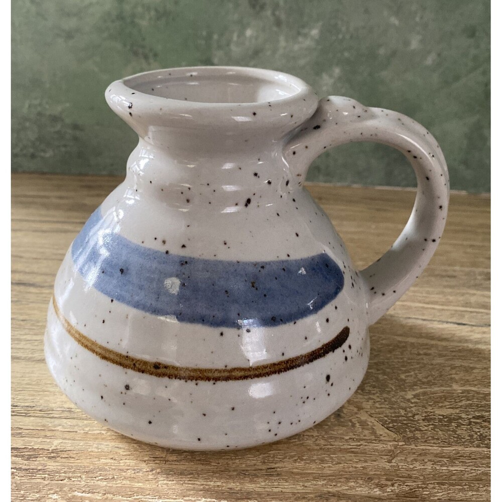 Speckled Pottery Blue Cream Clay In Mind Mug Pitcher Ceramic Vintage Narrow Neck